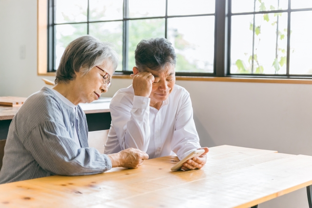 スマホで固まる老夫婦