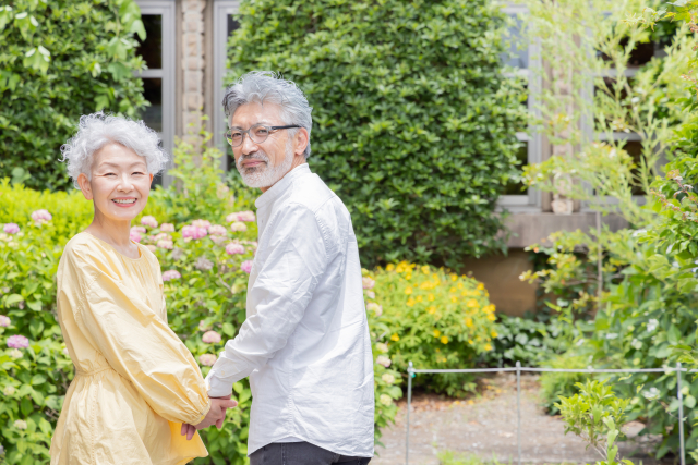 手をつなぐシニア夫婦