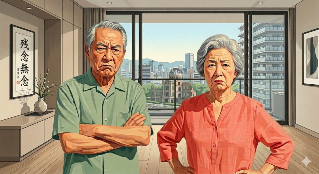 不機嫌なシニア夫婦のイラスト